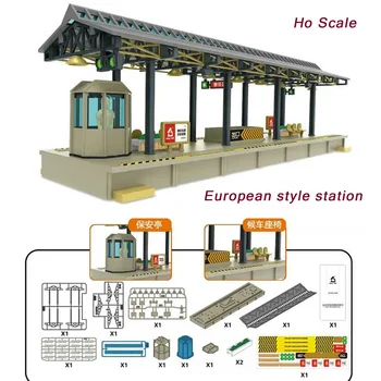 31.5*10.5*9.4 мащаб cm ХО, събрани със собствените си ръце в европейски стил, станция 1: 87, играчки от ABS-пластмаса, Архитектура, сградата/Оформлението на жп влакове