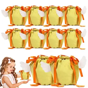 10шт Мешочков с утятами на Хелоуин, Сватбена Великден Кадифе опаковка, чанти дантела прозорци, за сватбени подаръци, Шоколад