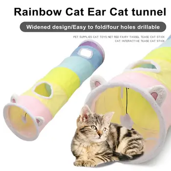 Мек удобен котешки тунел, компактен котешки тунел, Сгъваема детска играчка-тунел за котки, устойчиво на надраскване, Преносима за котки