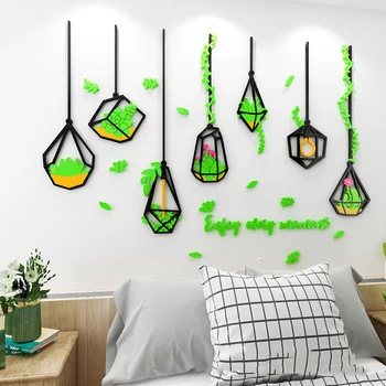 3D Creative зелена подвесная кошница, кристален акрил стикер на стената, самозалепващи се тапети 