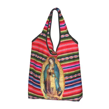 Множество Пазарска чанта Our Lady Of Guadalupe Virgen Maria Zarape, Преносим Чанта-тоут, Католически чанти за пазаруване в хранителни магазини Virgen Maria