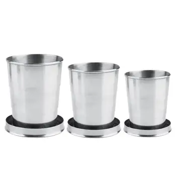 1 бр. преносими телескопични изтеглящи сгъваеми чаши, сгъваема чаша от неръждаема стомана с брелоком, градинска чаша за пиене на вода с капак