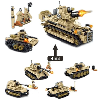 937шт 4 в 3 Армейски танк Тигър, градивни елементи, Фигурки военни Войници, Оръжия, Тухли с бронирани коли, играчки за деца, подаръци за момчета